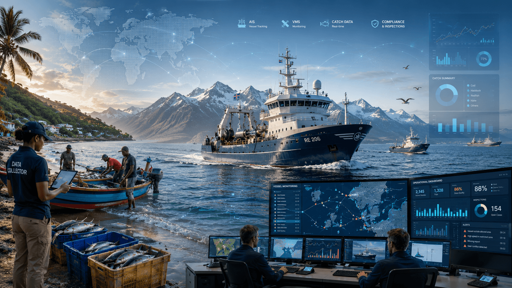 Integrated fisheries governance across field operations, fleets and national monitoring