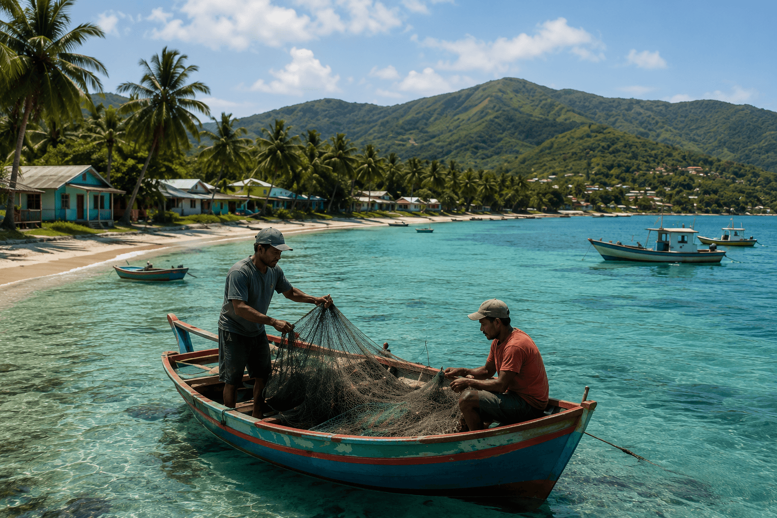 Artisanal fishers operating a small coastal fishing boat