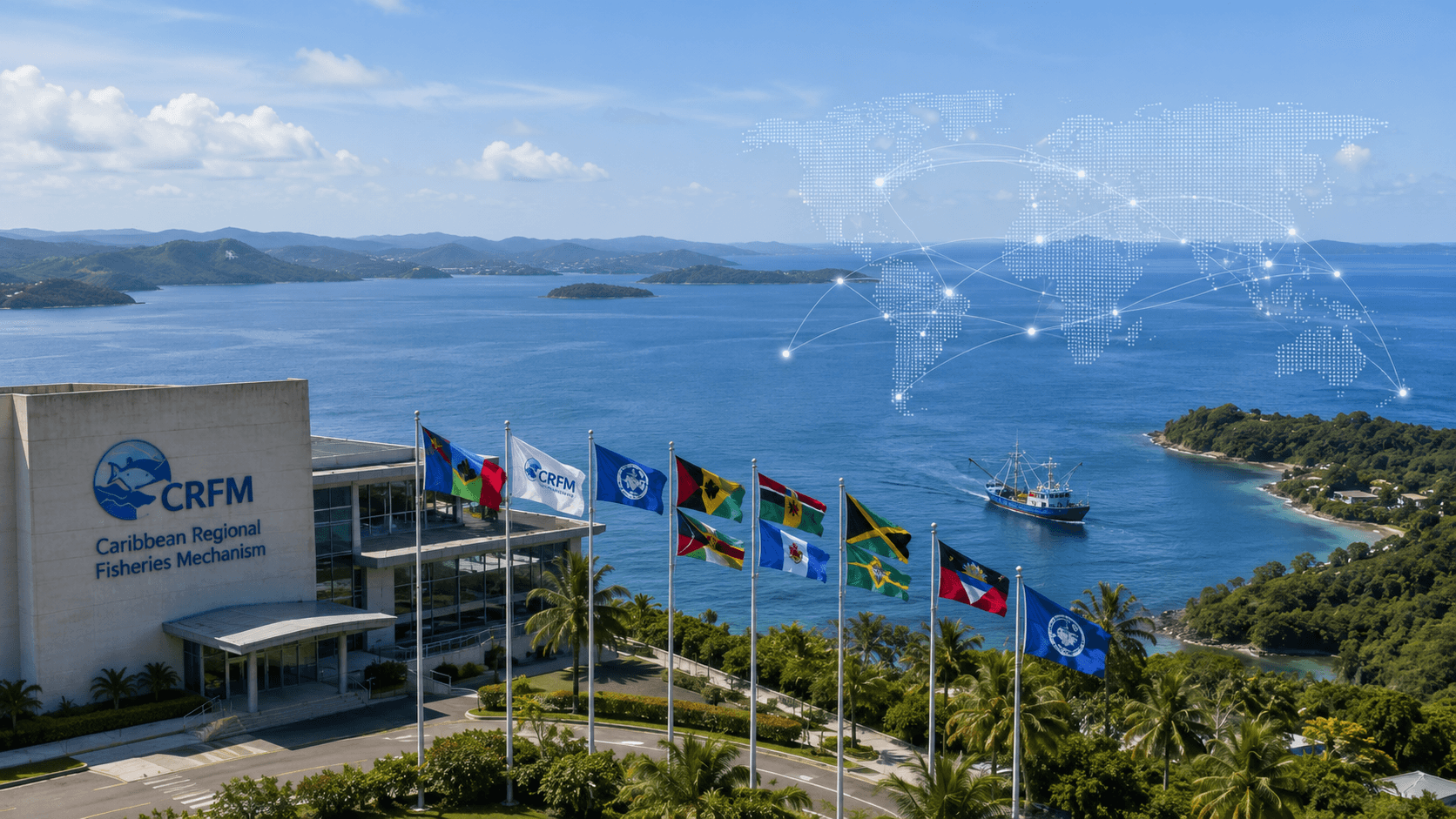 Regional fisheries cooperation represented by multiple national flags