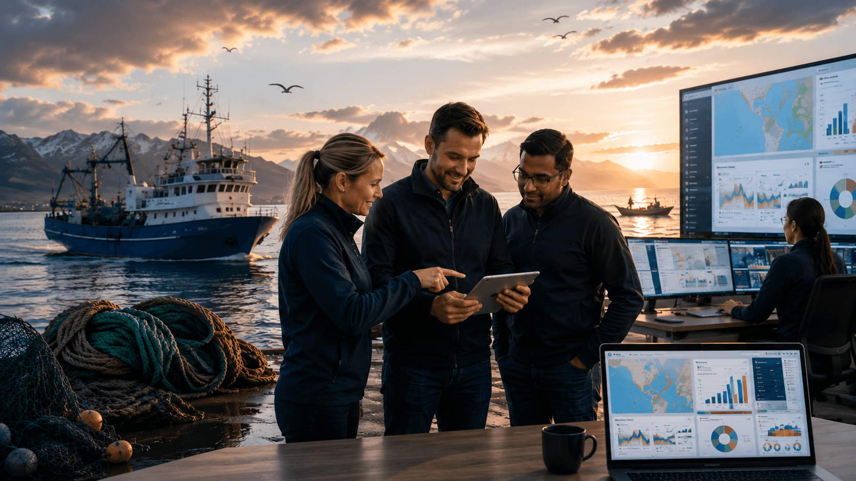 Fisheries professionals using digital fisheries technology